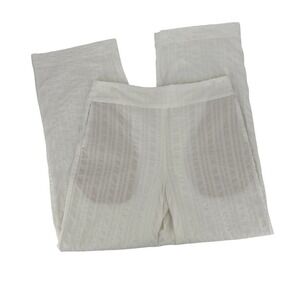 Uniqlo Hana Tajima White Seersucker Pants‎ M Wide Leg Pull On Cotton Semi Sheer